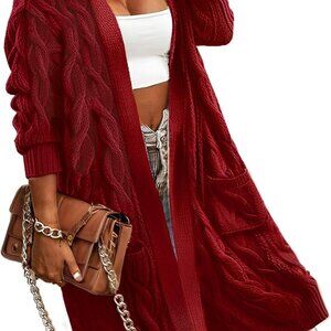 Fall Women's Cable Knit Oversized Sweater Coat Warm Hooded Long Cardigan
